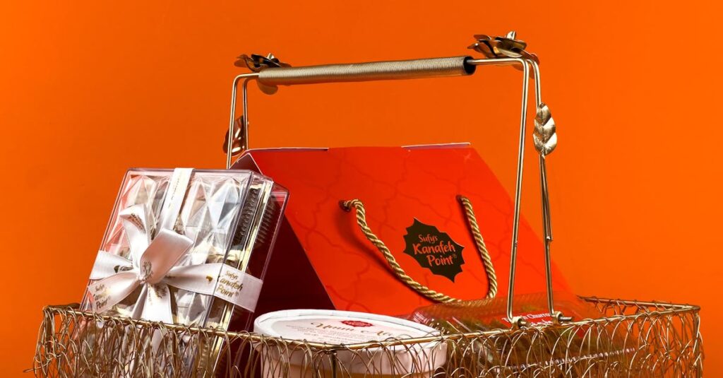 A beautifully arranged gift basket with chocolates and sweets, perfect for special occasions.