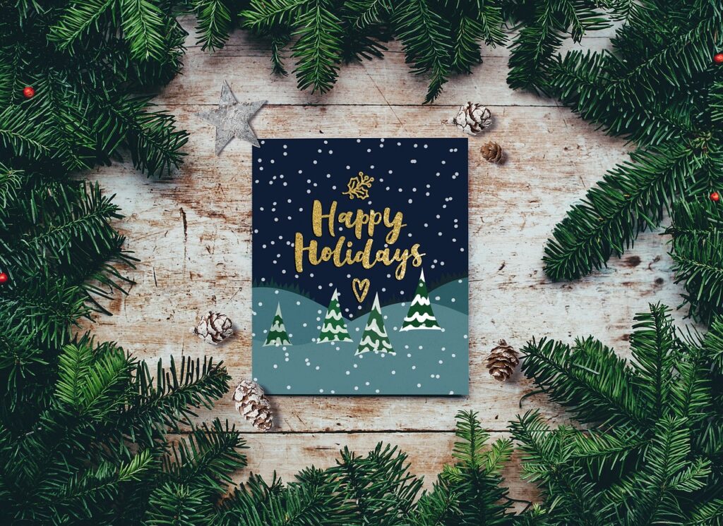 merry, christmas, merry christmas, holidays, happy holidays, cheer, greeting, greeting card, december, celebration, decoration, tree, winter, christmasbackground, ornament, festive, blue, snow, branches, pine, green, cones, nature, gold, happychristmas