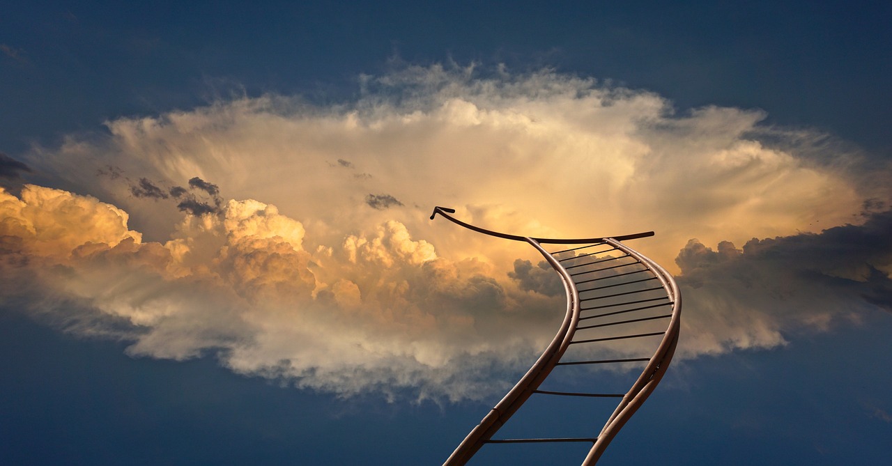 ladder, beyond, clouds, heaven, heavenly ladder, god, religion, shine, nature, shining, light, transition, to die, success, success ladder, career, ascent, come forward, rise, sprout, business, way of life, profession, climb, curriculum vitae, chance, development, silhouette